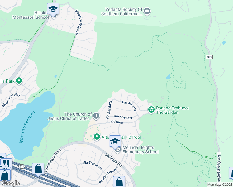 map of restaurants, bars, coffee shops, grocery stores, and more near 2 Vía Bandada in Rancho Santa Margarita