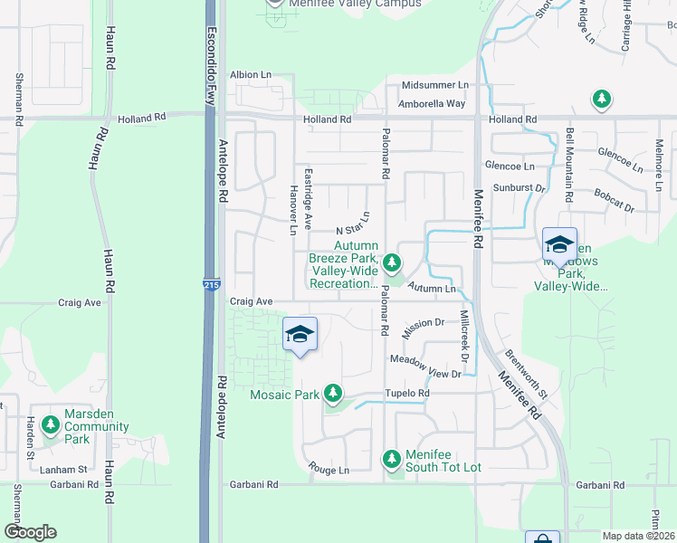 map of restaurants, bars, coffee shops, grocery stores, and more near 31430 Northcrest Court in Menifee