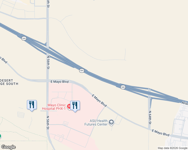 map of restaurants, bars, coffee shops, grocery stores, and more near Pima Freeway in Phoenix