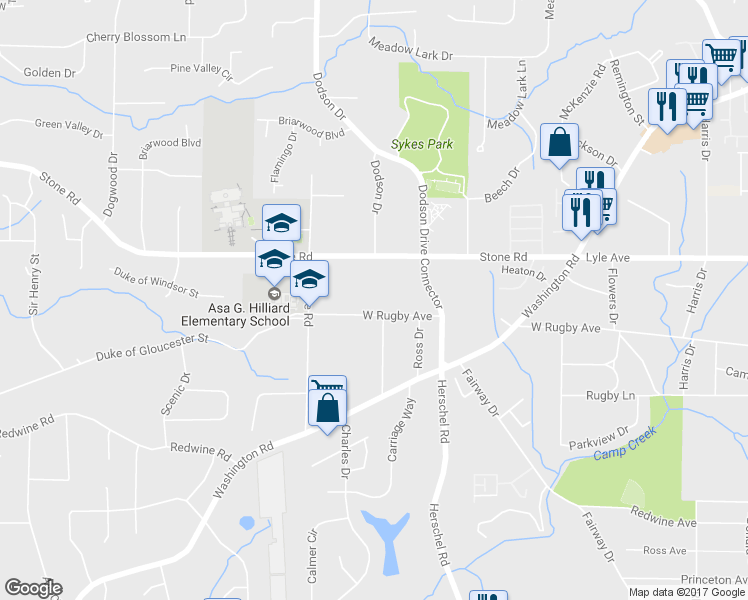 map of restaurants, bars, coffee shops, grocery stores, and more near 2621 West Rugby Avenue in East Point