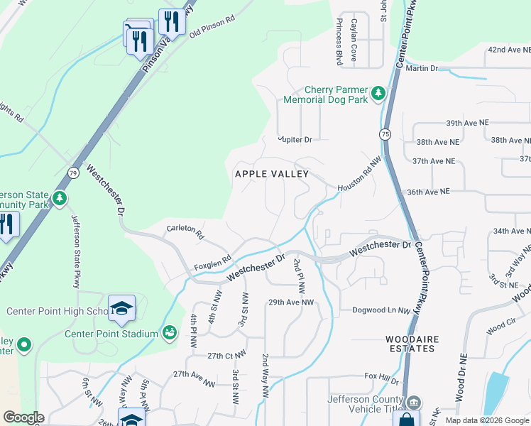 map of restaurants, bars, coffee shops, grocery stores, and more near 3059 Apple Valley Lane in Birmingham