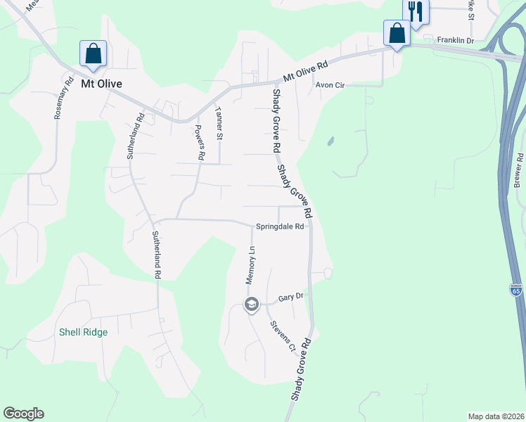 map of restaurants, bars, coffee shops, grocery stores, and more near 252 Pleasant Road in Mount Olive