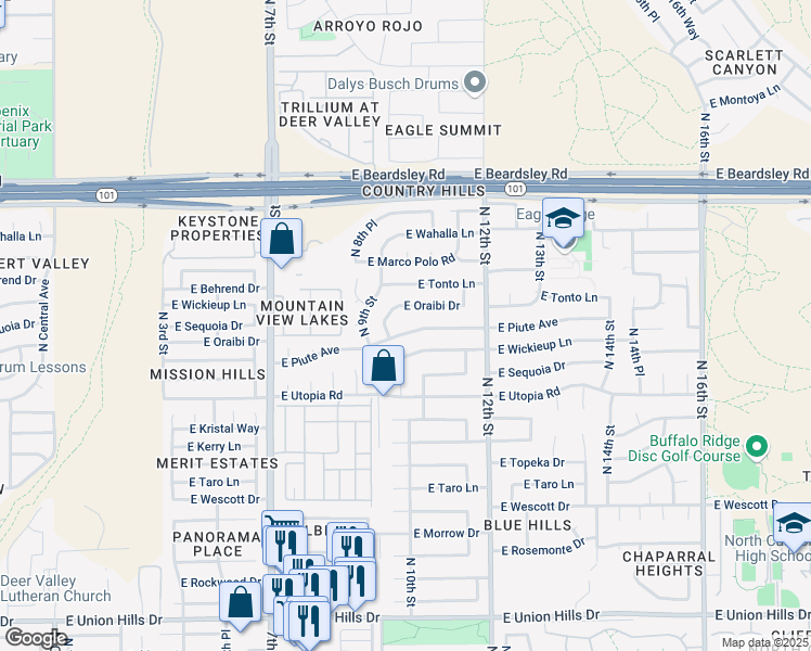 map of restaurants, bars, coffee shops, grocery stores, and more near 942 East Piute Avenue in Phoenix