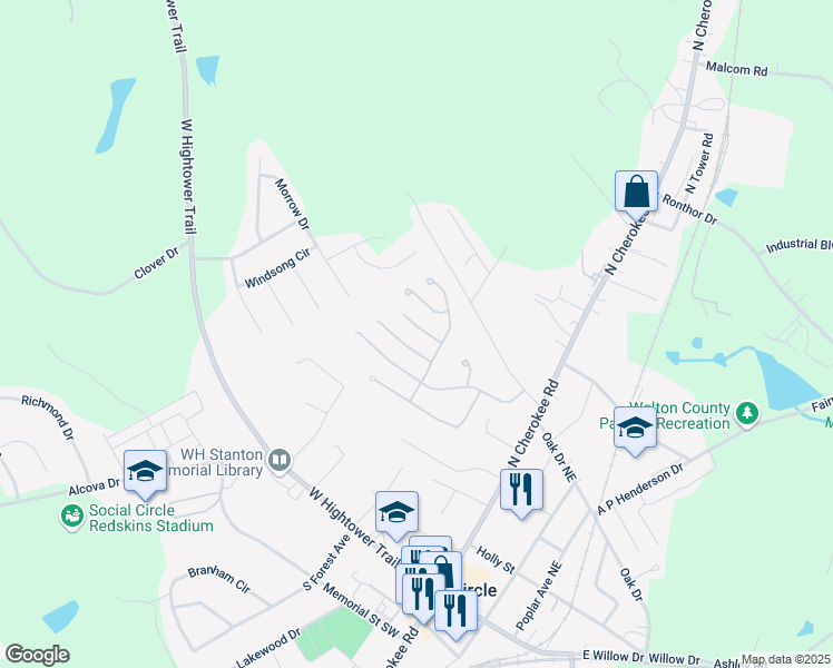 map of restaurants, bars, coffee shops, grocery stores, and more near 931 Park Place Street in Social Circle