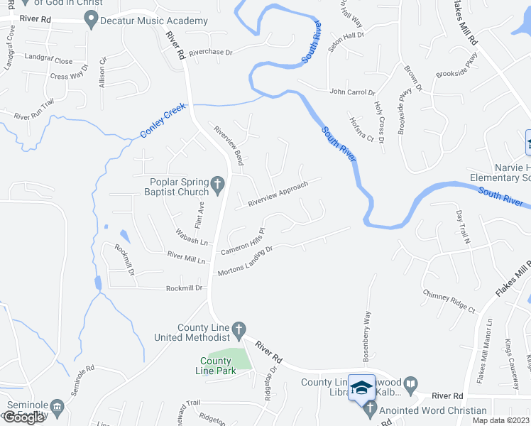 map of restaurants, bars, coffee shops, grocery stores, and more near 3604 Cameron Hills Place in Ellenwood