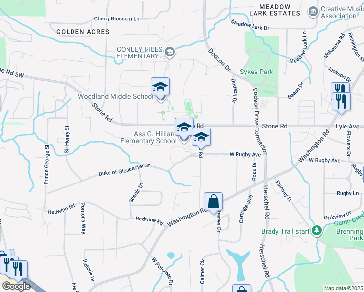 map of restaurants, bars, coffee shops, grocery stores, and more near 3353 Mount Olive Road in Atlanta
