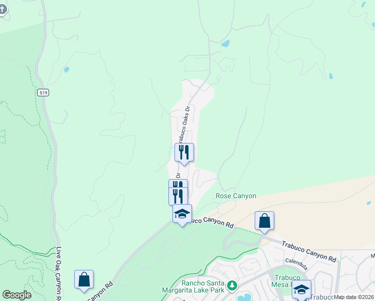 map of restaurants, bars, coffee shops, grocery stores, and more near 20482 Pine Drive in Trabuco Canyon