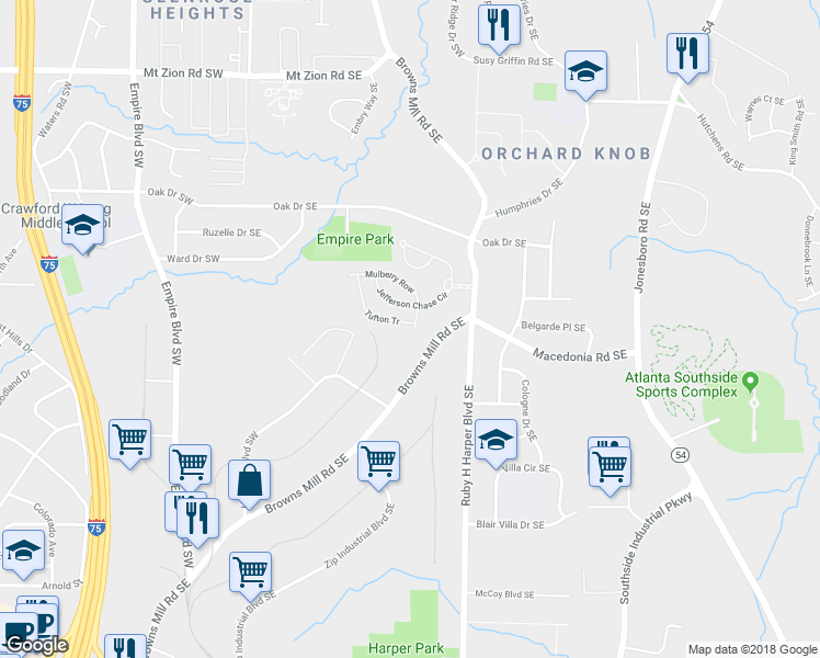 map of restaurants, bars, coffee shops, grocery stores, and more near 547 Tufton Tr in Atlanta