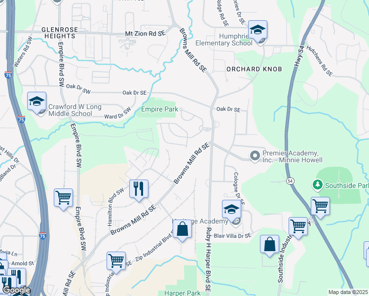 map of restaurants, bars, coffee shops, grocery stores, and more near 547 Tufton Tr in Atlanta