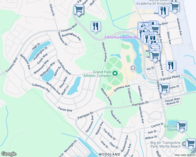 map of restaurants, bars, coffee shops, grocery stores, and more near 1926 Parish Way in Myrtle Beach