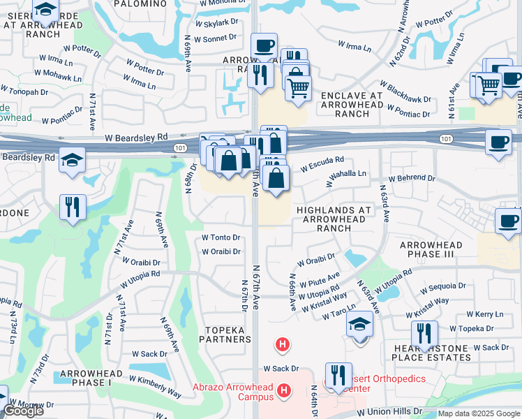 map of restaurants, bars, coffee shops, grocery stores, and more near in Glendale