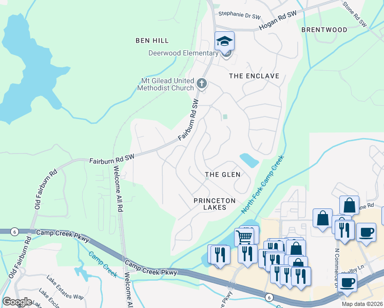map of restaurants, bars, coffee shops, grocery stores, and more near 3200 Saville Street Southwest in Atlanta