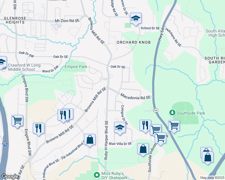 map of restaurants, bars, coffee shops, grocery stores, and more near 331 Macedonia Road Southeast in Atlanta