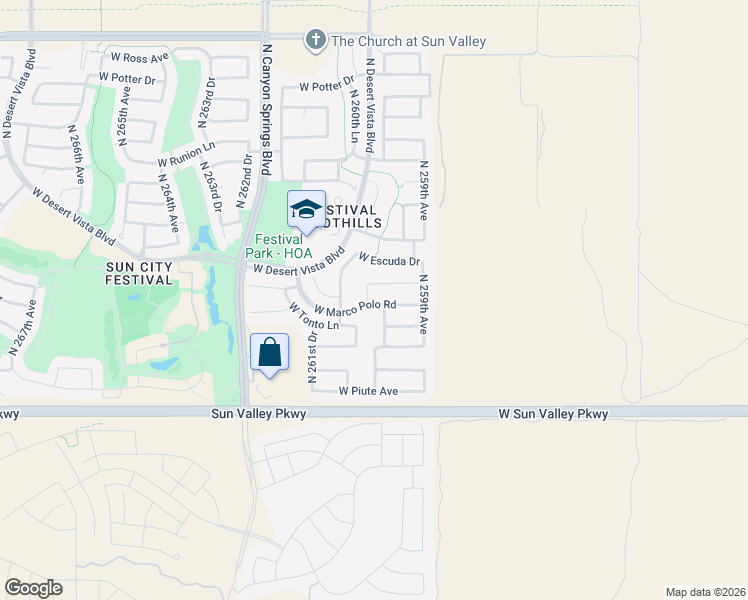 map of restaurants, bars, coffee shops, grocery stores, and more near 19857 North 260th Drive in Buckeye