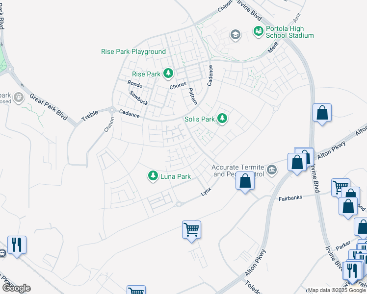 map of restaurants, bars, coffee shops, grocery stores, and more near 101 Trask in Irvine