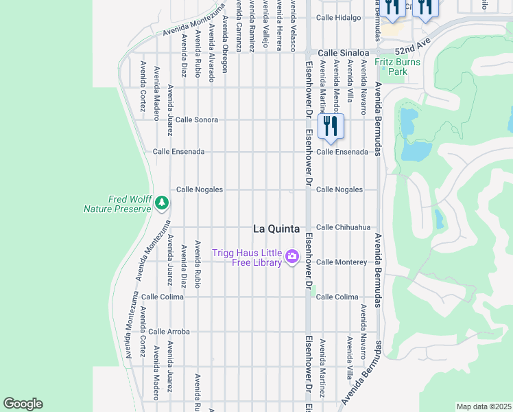 map of restaurants, bars, coffee shops, grocery stores, and more near 52860 Avenue Ramirez in La Quinta