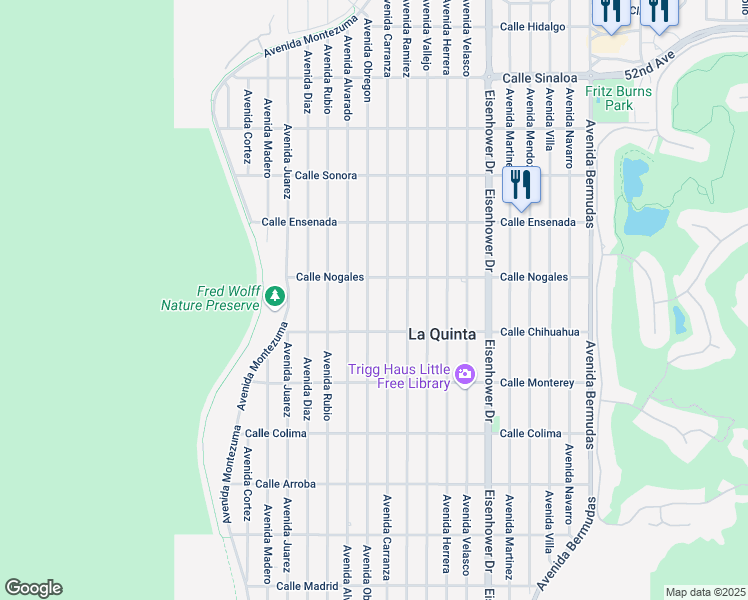 map of restaurants, bars, coffee shops, grocery stores, and more near 52860 Avenue Obregon in La Quinta