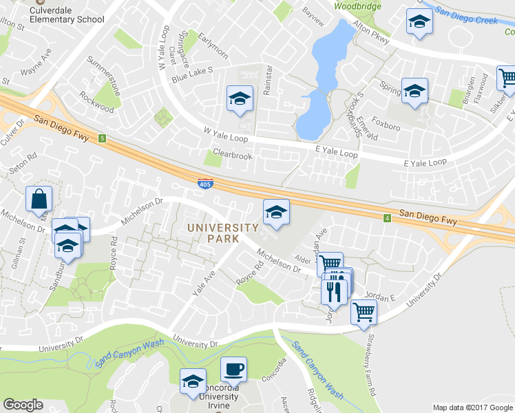 map of restaurants, bars, coffee shops, grocery stores, and more near 38 Almond Tree Lane in Irvine