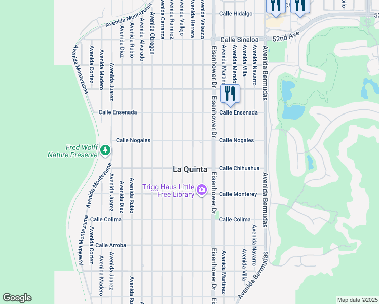 map of restaurants, bars, coffee shops, grocery stores, and more near 52871 Avenue Herrera in La Quinta