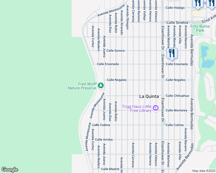 map of restaurants, bars, coffee shops, grocery stores, and more near 52839 Avenida Diaz in La Quinta