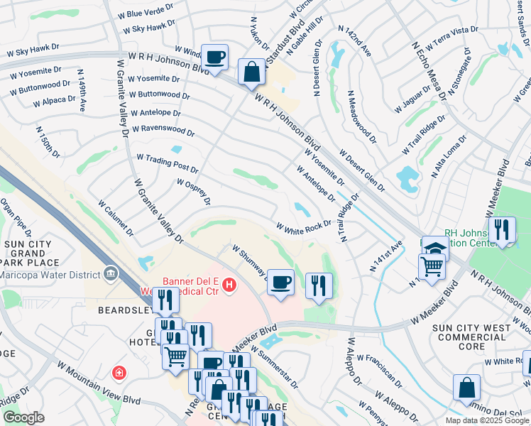 map of restaurants, bars, coffee shops, grocery stores, and more near 14408 West White Rock Drive in Sun City West