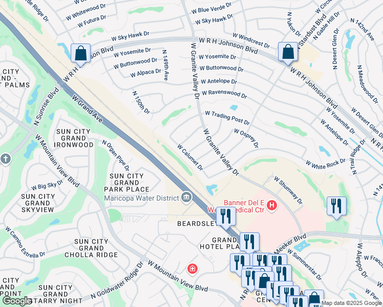 map of restaurants, bars, coffee shops, grocery stores, and more near 19803 North 146th Drive in Sun City West