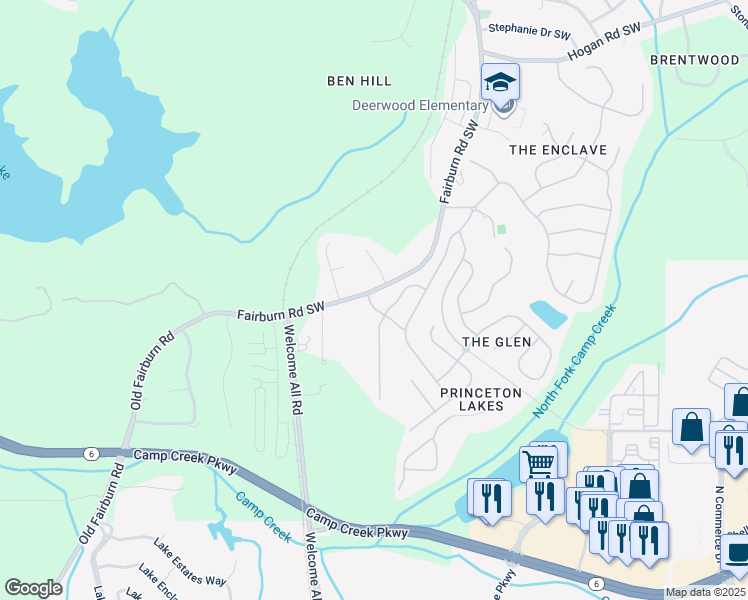 map of restaurants, bars, coffee shops, grocery stores, and more near 3117 Benninger Trace in Atlanta