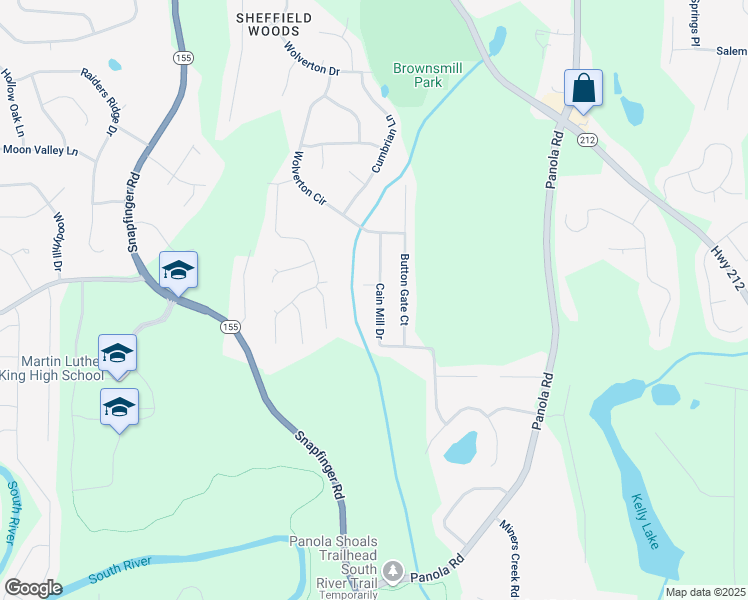 map of restaurants, bars, coffee shops, grocery stores, and more near 3903 Cain Mill Drive in Stonecrest