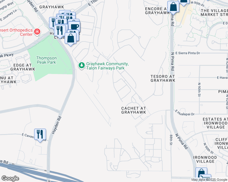 map of restaurants, bars, coffee shops, grocery stores, and more near 19622 North 84th Street in Scottsdale