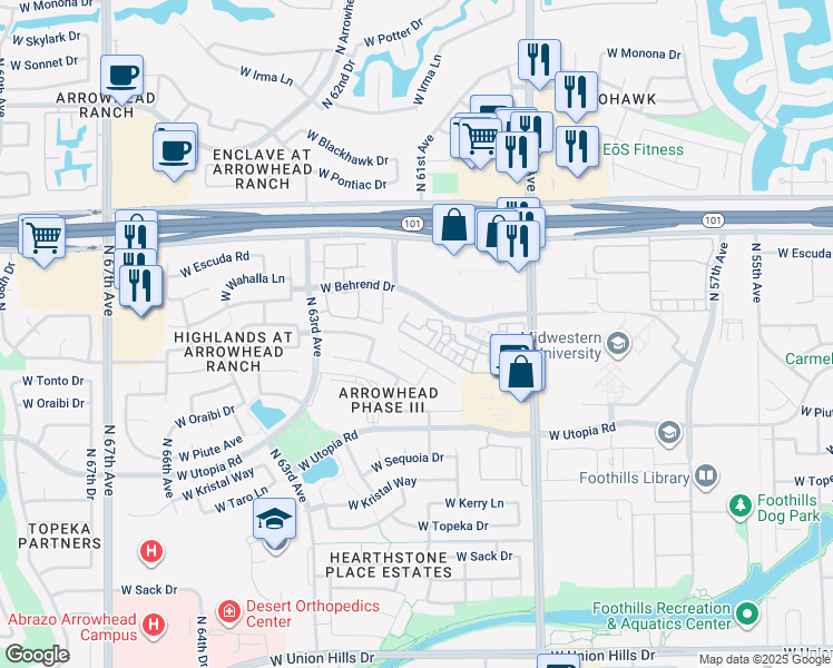 map of restaurants, bars, coffee shops, grocery stores, and more near 5901 West Behrend Drive in Glendale