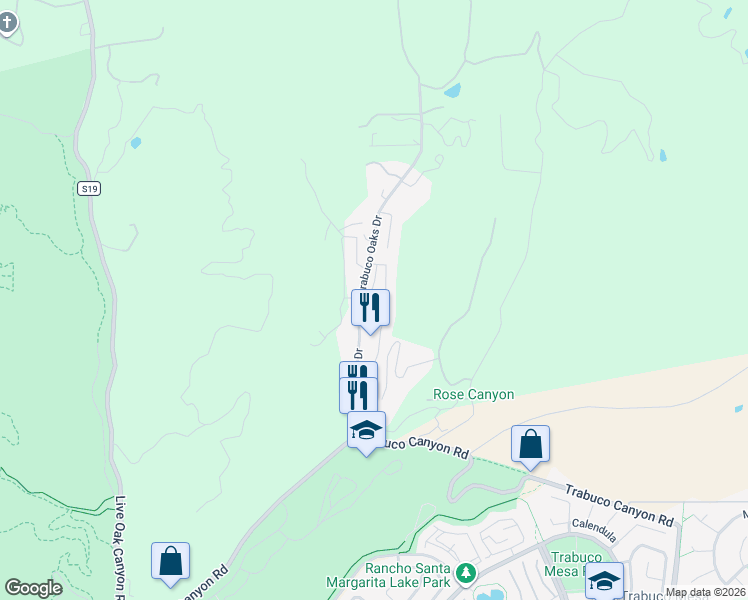 map of restaurants, bars, coffee shops, grocery stores, and more near 20462 Pine Drive in Trabuco Canyon