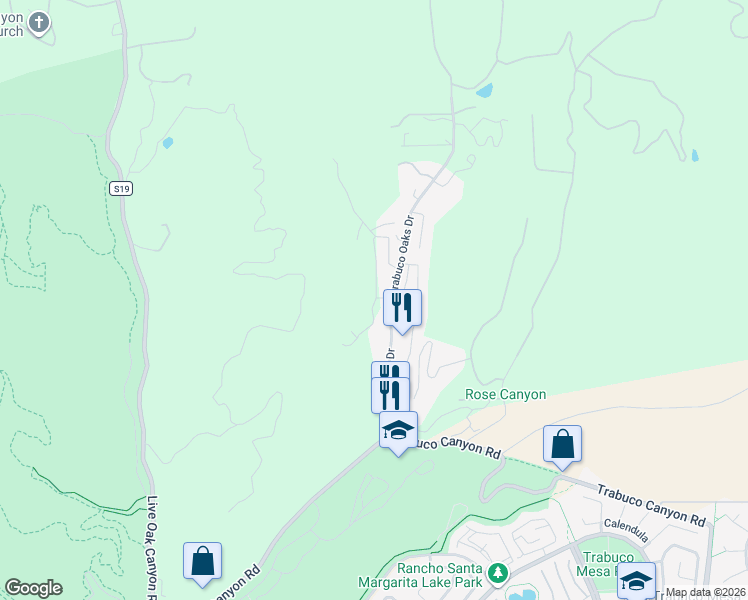 map of restaurants, bars, coffee shops, grocery stores, and more near 20511 Trabuco Oaks Drive in Trabuco Canyon