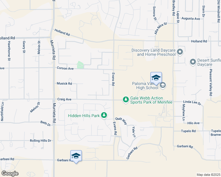 map of restaurants, bars, coffee shops, grocery stores, and more near 31424 Caprice Road in Menifee