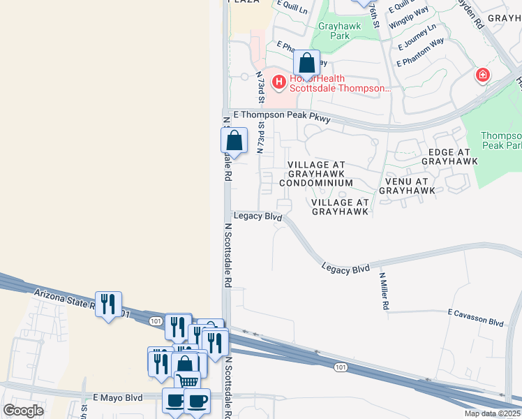 map of restaurants, bars, coffee shops, grocery stores, and more near 7340 Legacy Boulevard in Scottsdale