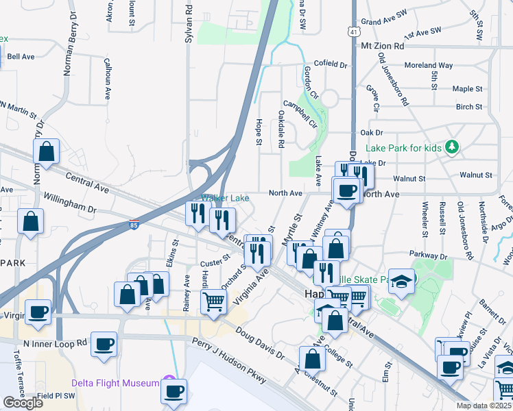 map of restaurants, bars, coffee shops, grocery stores, and more near 3284 Stillwood Drive in Atlanta