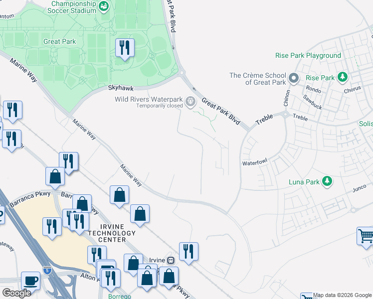 map of restaurants, bars, coffee shops, grocery stores, and more near 512 Neilson in Irvine