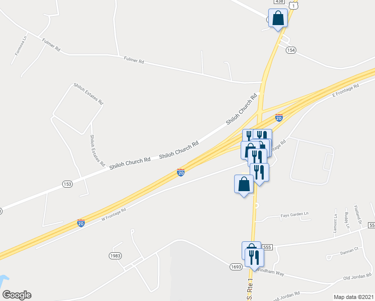 map of restaurants, bars, coffee shops, grocery stores, and more near 3577 Shiloh Church Road in Aiken