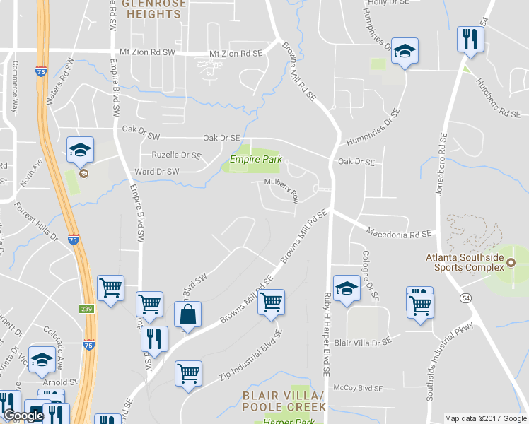 map of restaurants, bars, coffee shops, grocery stores, and more near 501 Tufton Tr in Atlanta