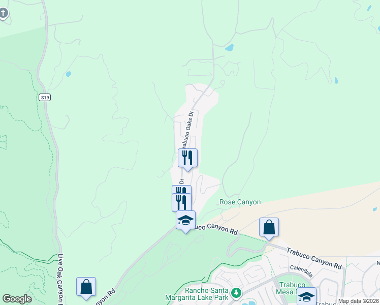 map of restaurants, bars, coffee shops, grocery stores, and more near 20462 Pine Drive in Trabuco Canyon