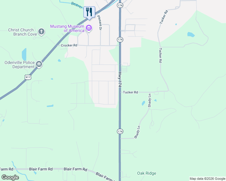 map of restaurants, bars, coffee shops, grocery stores, and more near 895 Hawthorn Lane in Odenville