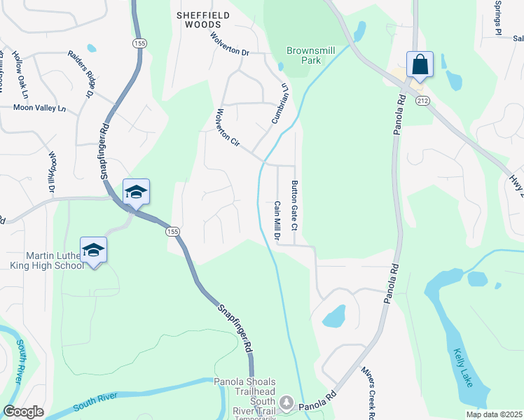 map of restaurants, bars, coffee shops, grocery stores, and more near 3903 Cain Mill Drive in Stonecrest
