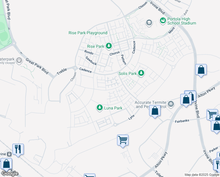 map of restaurants, bars, coffee shops, grocery stores, and more near 145 Sora in Irvine