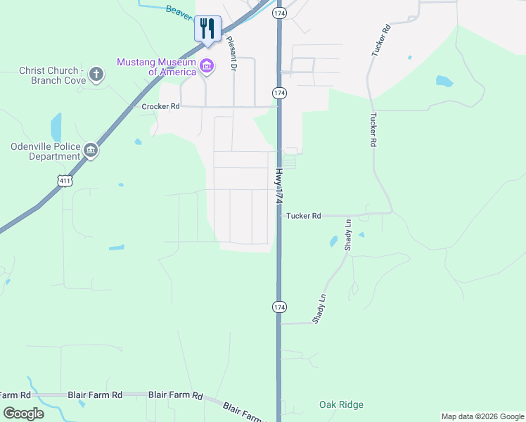 map of restaurants, bars, coffee shops, grocery stores, and more near 895 Hawthorn Lane in Odenville
