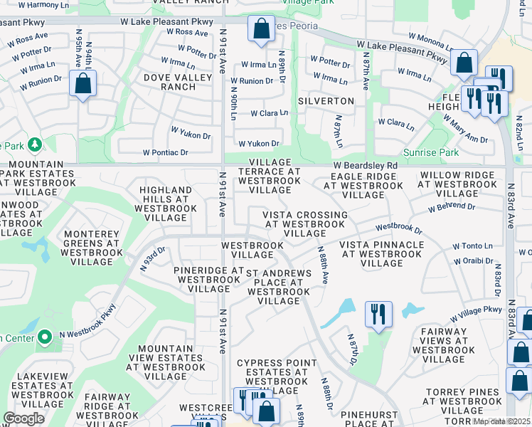 map of restaurants, bars, coffee shops, grocery stores, and more near 9021 West Marco Polo Road in Peoria