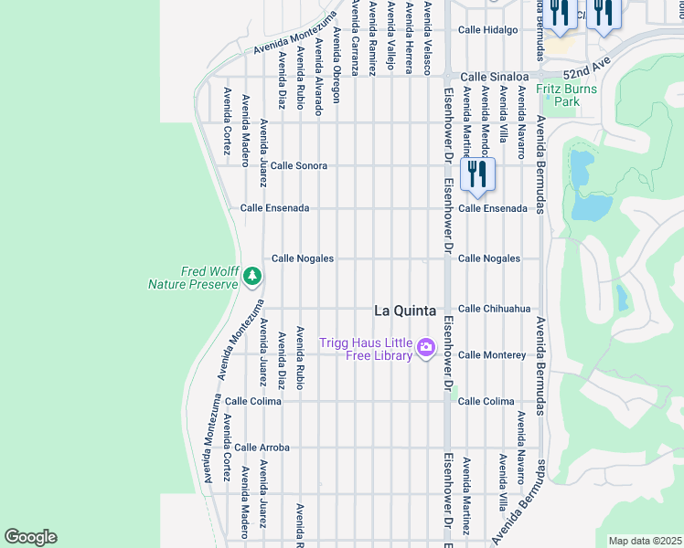 map of restaurants, bars, coffee shops, grocery stores, and more near 52790 Avenue Obregon in La Quinta