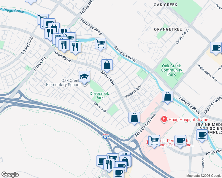 map of restaurants, bars, coffee shops, grocery stores, and more near 8 Zinnia in Irvine