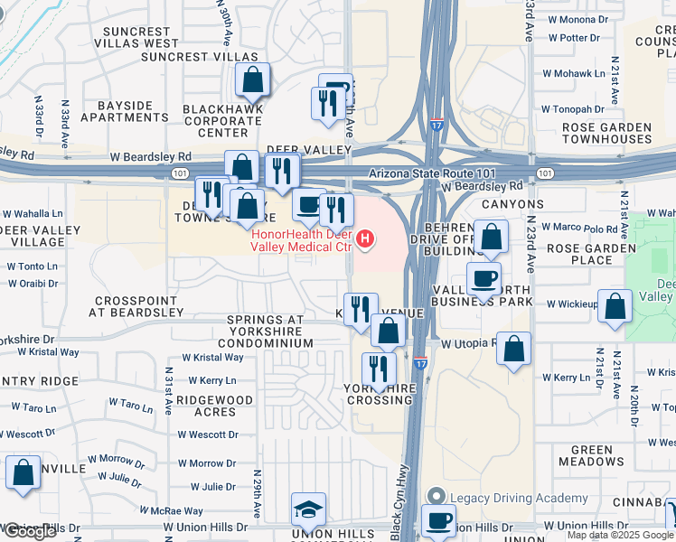 map of restaurants, bars, coffee shops, grocery stores, and more near in Phoenix