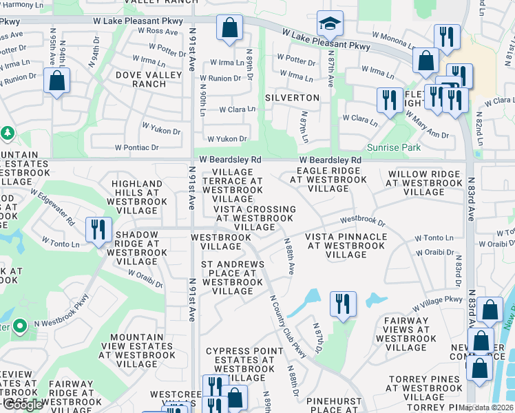 map of restaurants, bars, coffee shops, grocery stores, and more near 8842 West Piute Avenue in Peoria