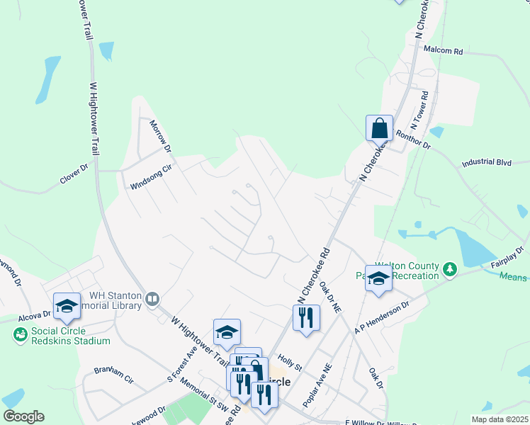 map of restaurants, bars, coffee shops, grocery stores, and more near 700 Park Place Way in Social Circle