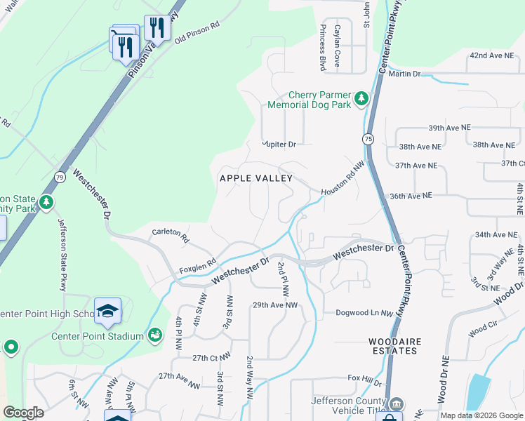 map of restaurants, bars, coffee shops, grocery stores, and more near 3059 Apple Valley Lane in Birmingham